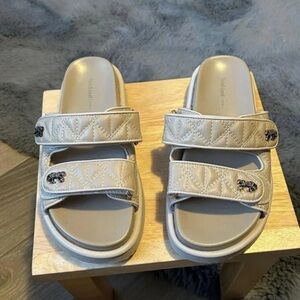 River Island Quilted Strap Heels in Cream